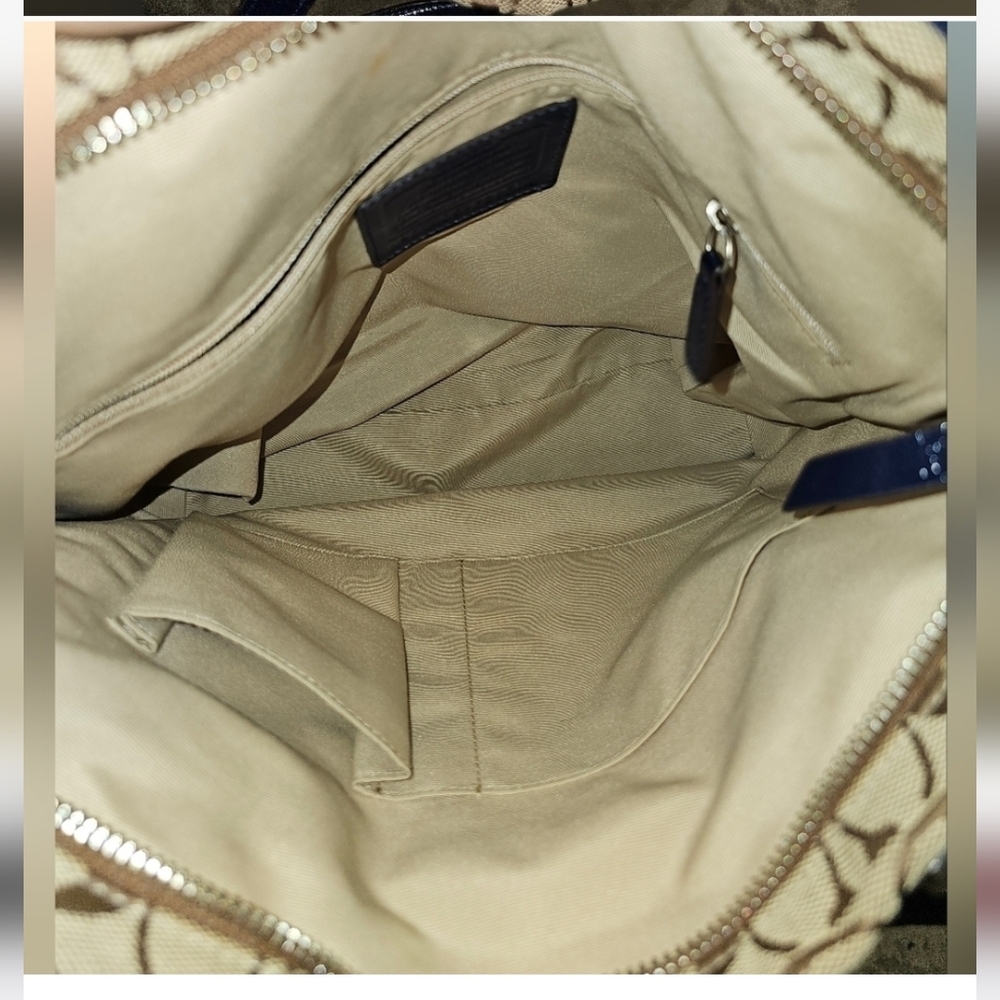 AUTHENTIC COACH TOTE BAG JACQUARD SIGNATURE C W/ BLUE PATENTED LEATHER TRIM. NEW - Picture 14 of 16